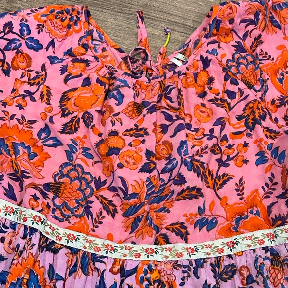 By Anthropologie Pink and Green Floral Tiered Mabel Dress Size Medium - Picture 5 of 12